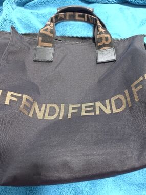Fendi Black Interior Canvas Tote with Branded Plaque
